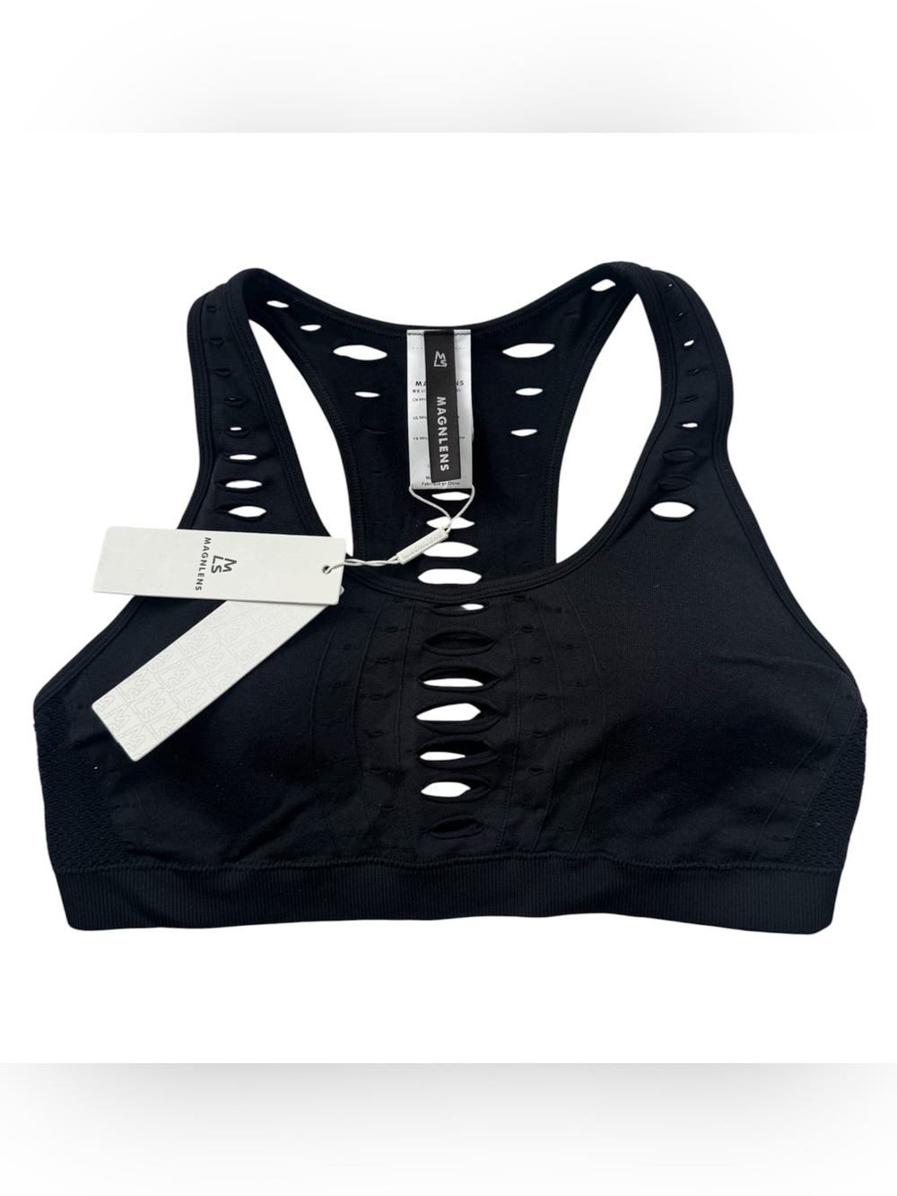 MAGNLENS Lasercut Sports Bra Black NWT Size L